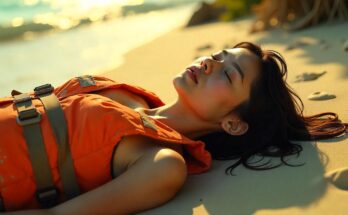 A dehydrated person sitting in a dry, cracked desert landscape under the sun, showing exhaustion and thirst, symbolizing the effects of going without water.