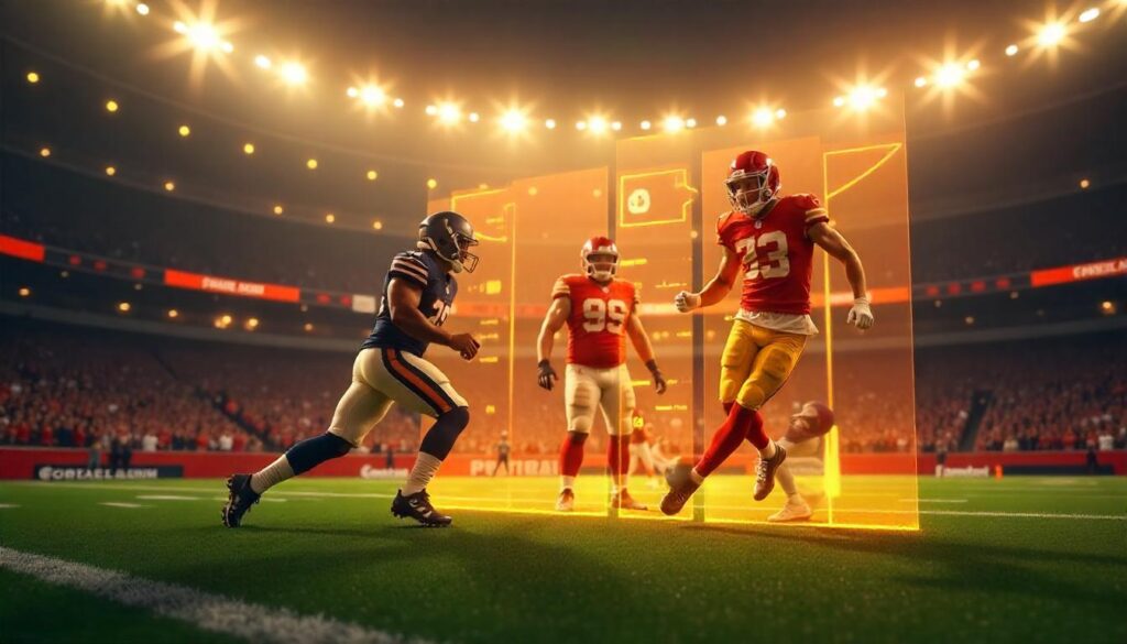 Fantasy football trade analyzer dashboard comparing player values with fair trade rating meter and performance trend indicators.