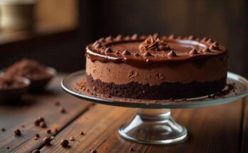 "A whole, creamy cheesecake on a graham cracker crust, highlighting its smooth texture and flawless, crack-free finish."