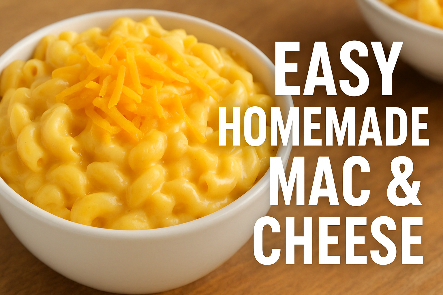 Creamy homemade mac and cheese served in a bowl with melted cheddar cheese on top.