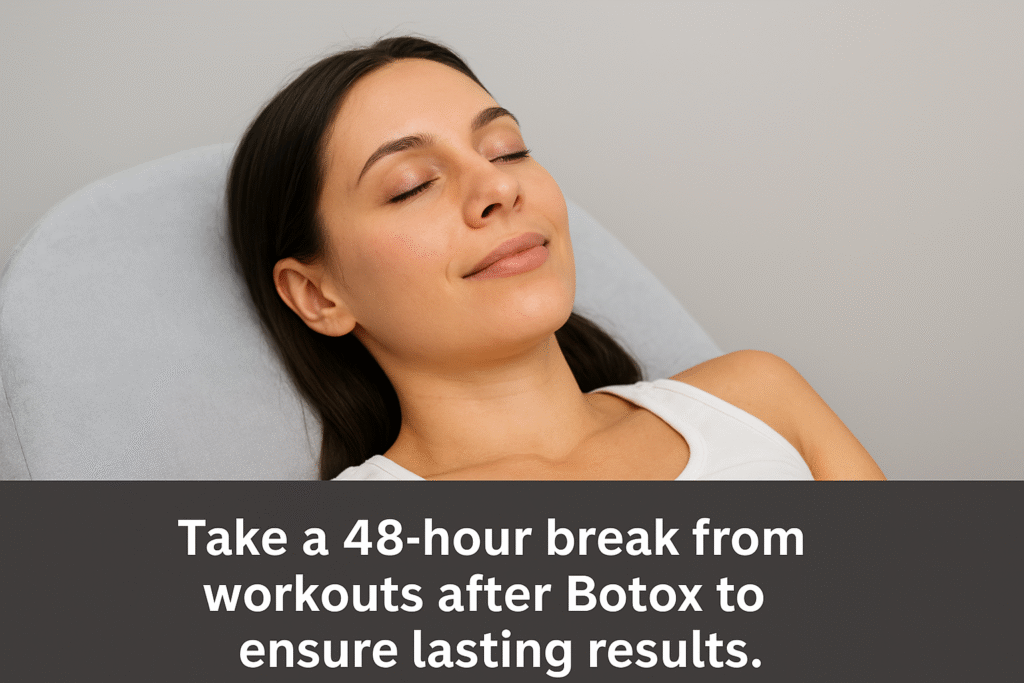 Woman relaxing post-Botox treatment, avoiding exercise.