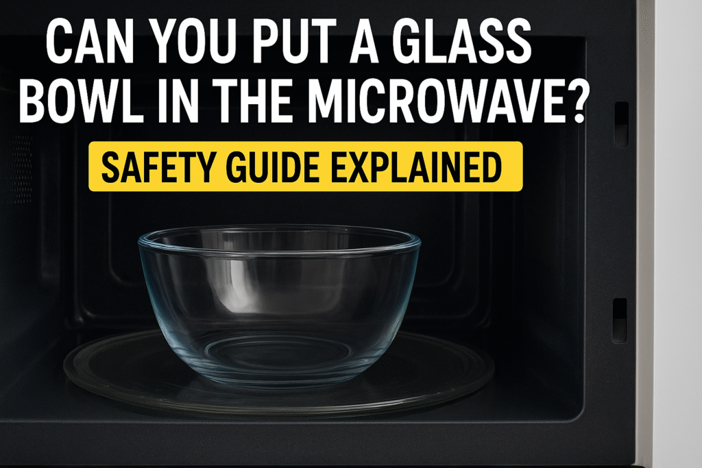 Glass bowl placed inside a microwave showing safe heating method.